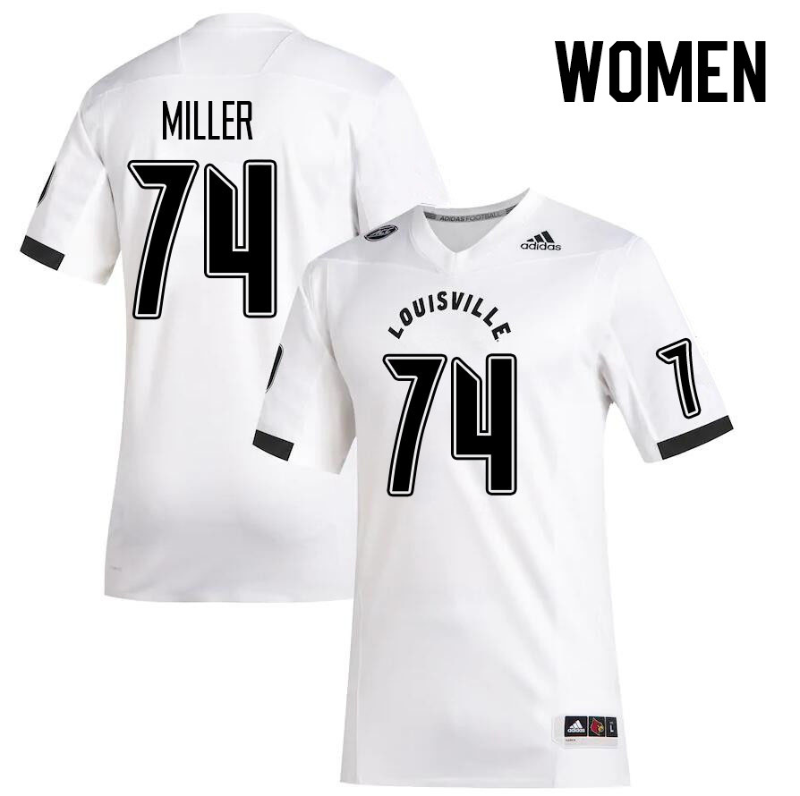 Women #74 Eric Miller Louisville Cardinals College Football Jerseys Stitched Sale-White - Click Image to Close